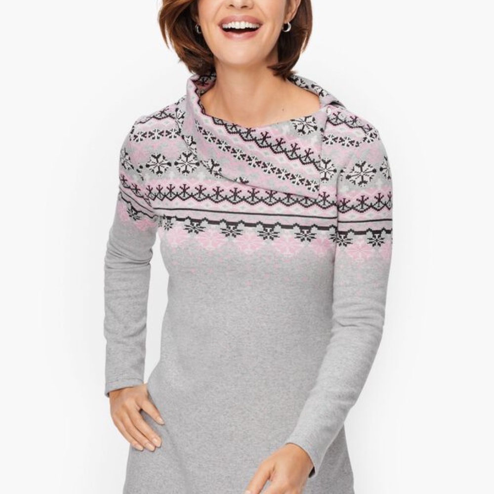Talbots Button Shoulder Fair Isle Pullover Long Sleeves Pink size M - Picture 7 of 8